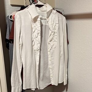 Banana Republic White Ruffled Blouse